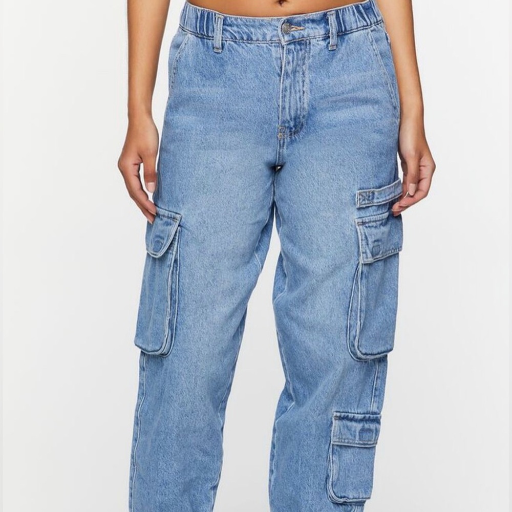 Mid-Rise Denim Cargo Joggers